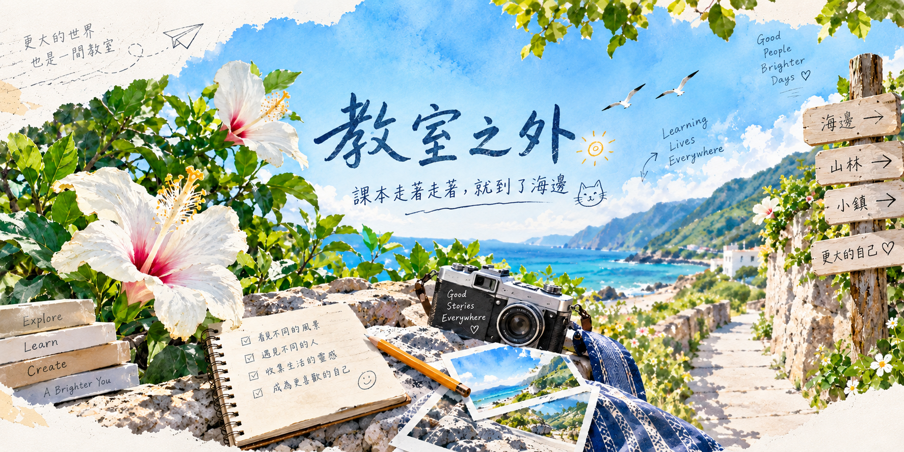 教室之外 水彩橫幅
